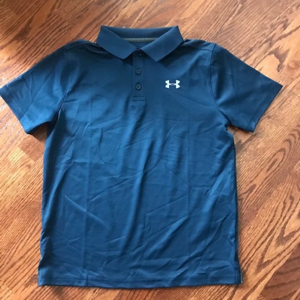 Kids Youth HeatGear Polo Golf Shirt Blue Size YLG NWOT Performance